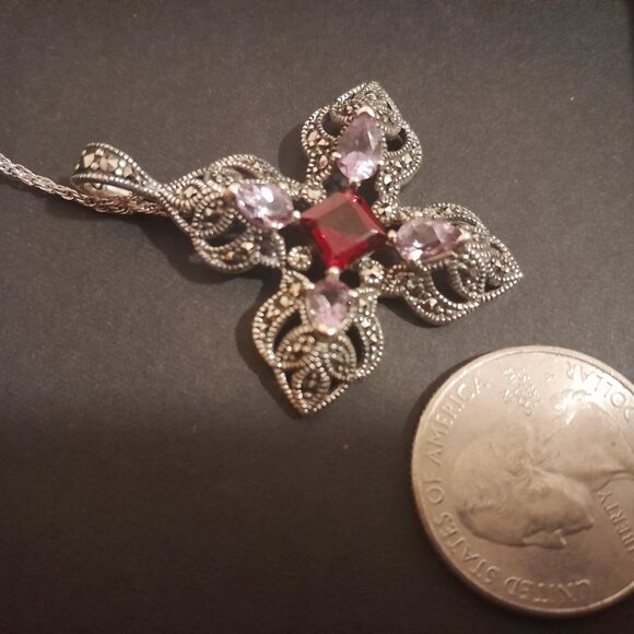 Marcasite and Gems Pendant Charm Necklace: Gorgeous and Unique! - Picture 5 of 10